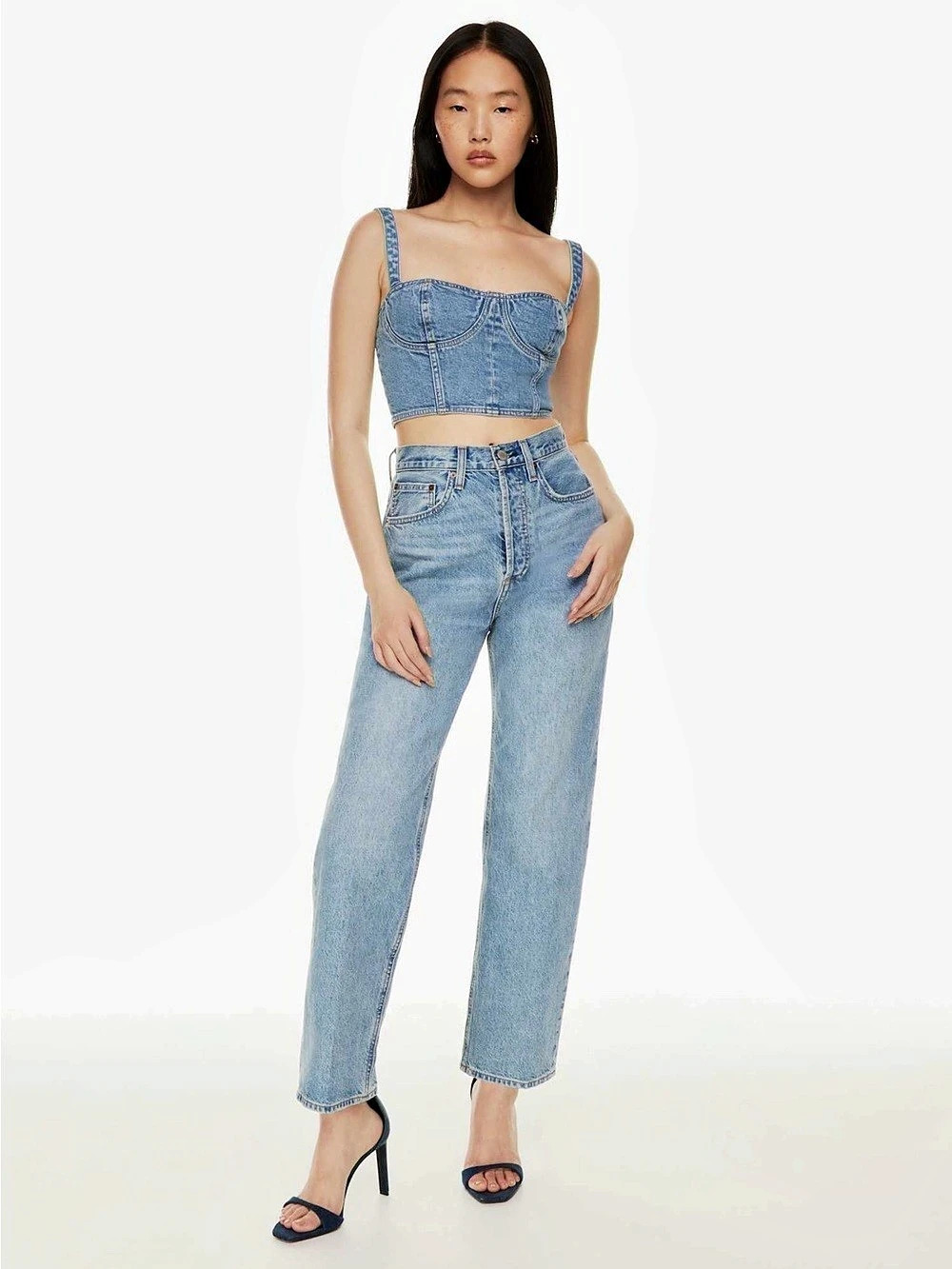 Denim Forum The Joni High Rise Loose Straight Leg Jeans Blue Waist 25